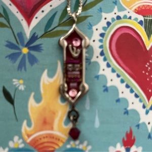 Adaya Mezuzah Sterling Silver and Pink Necklace
